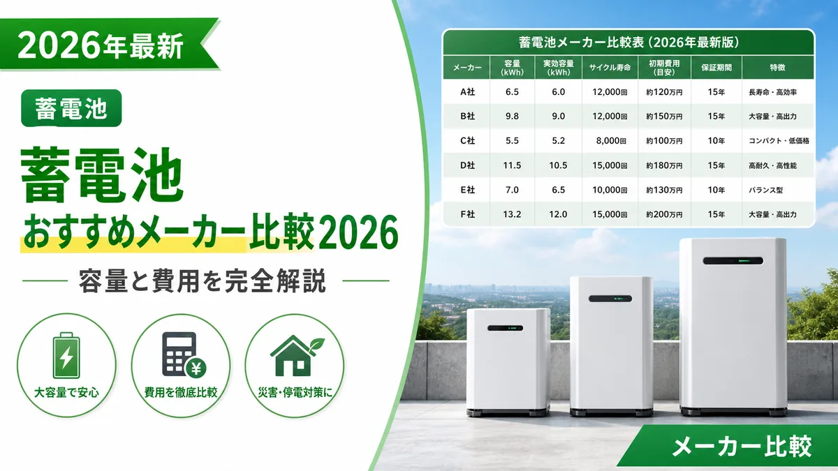 蓄電池おすすめメーカー比較2026｜容量と費用解説